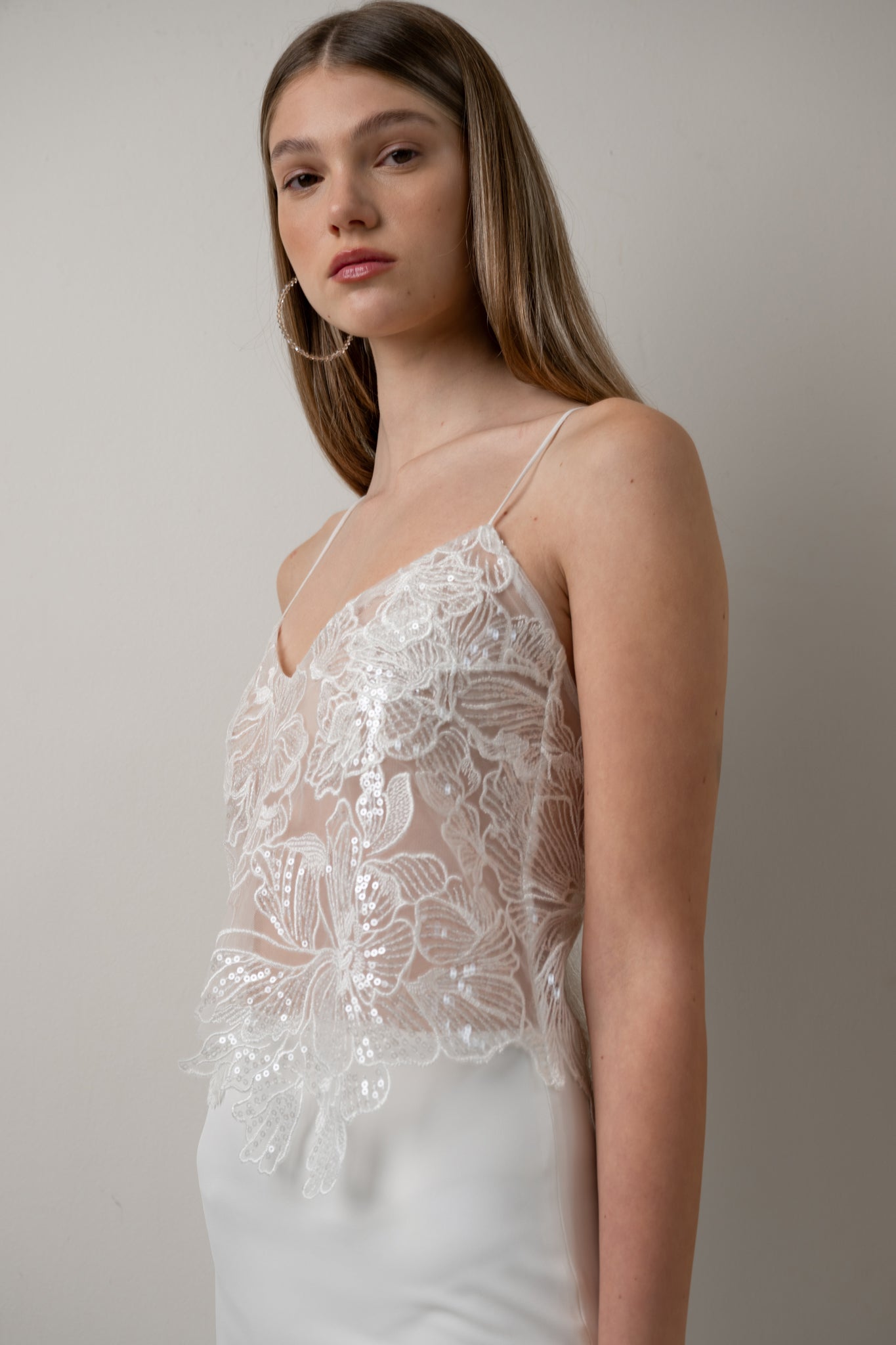 Sequin lace camisole top