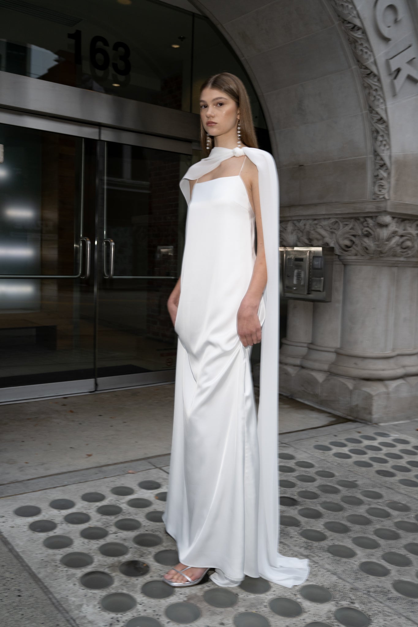 Square neck satin dress