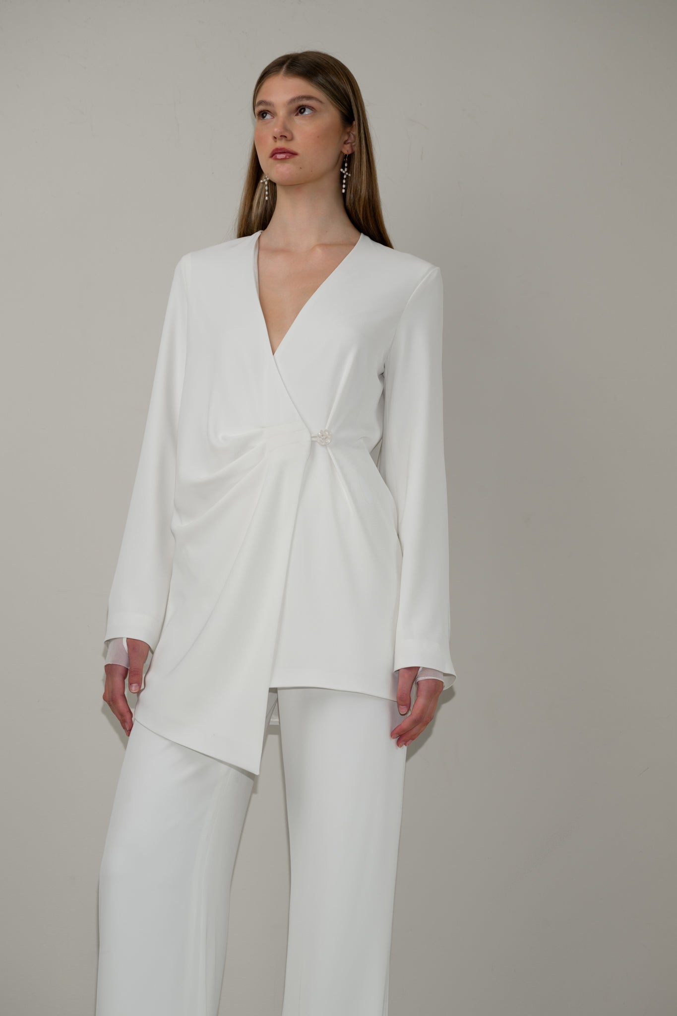 Asymmetrical draped blazer dress