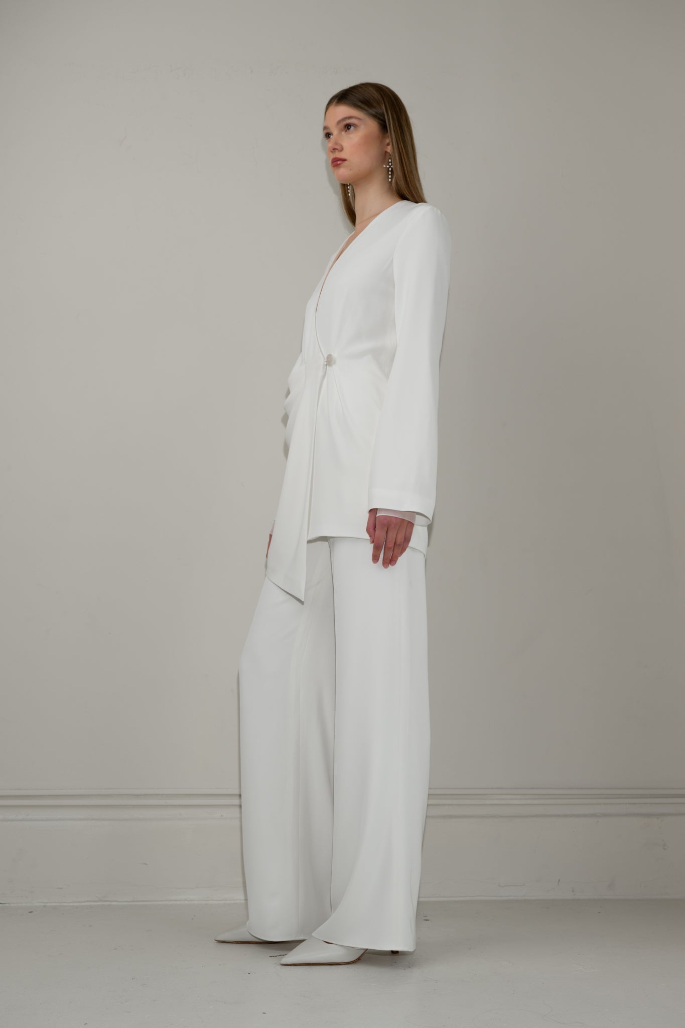 Asymmetrical draped blazer dress