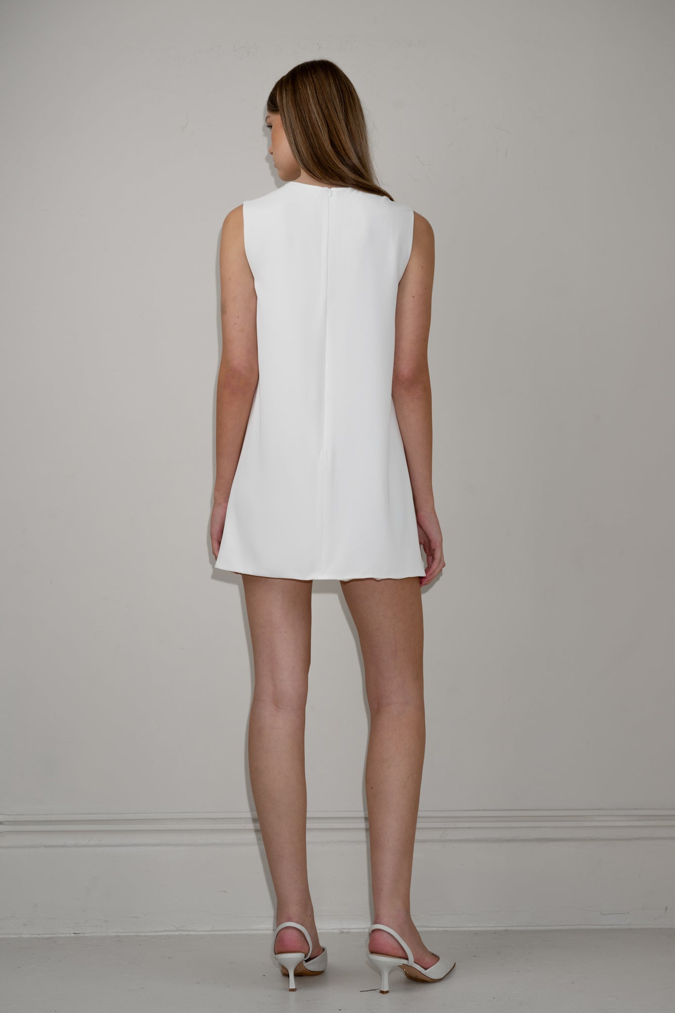Sleeveless crepe mini tunic dress