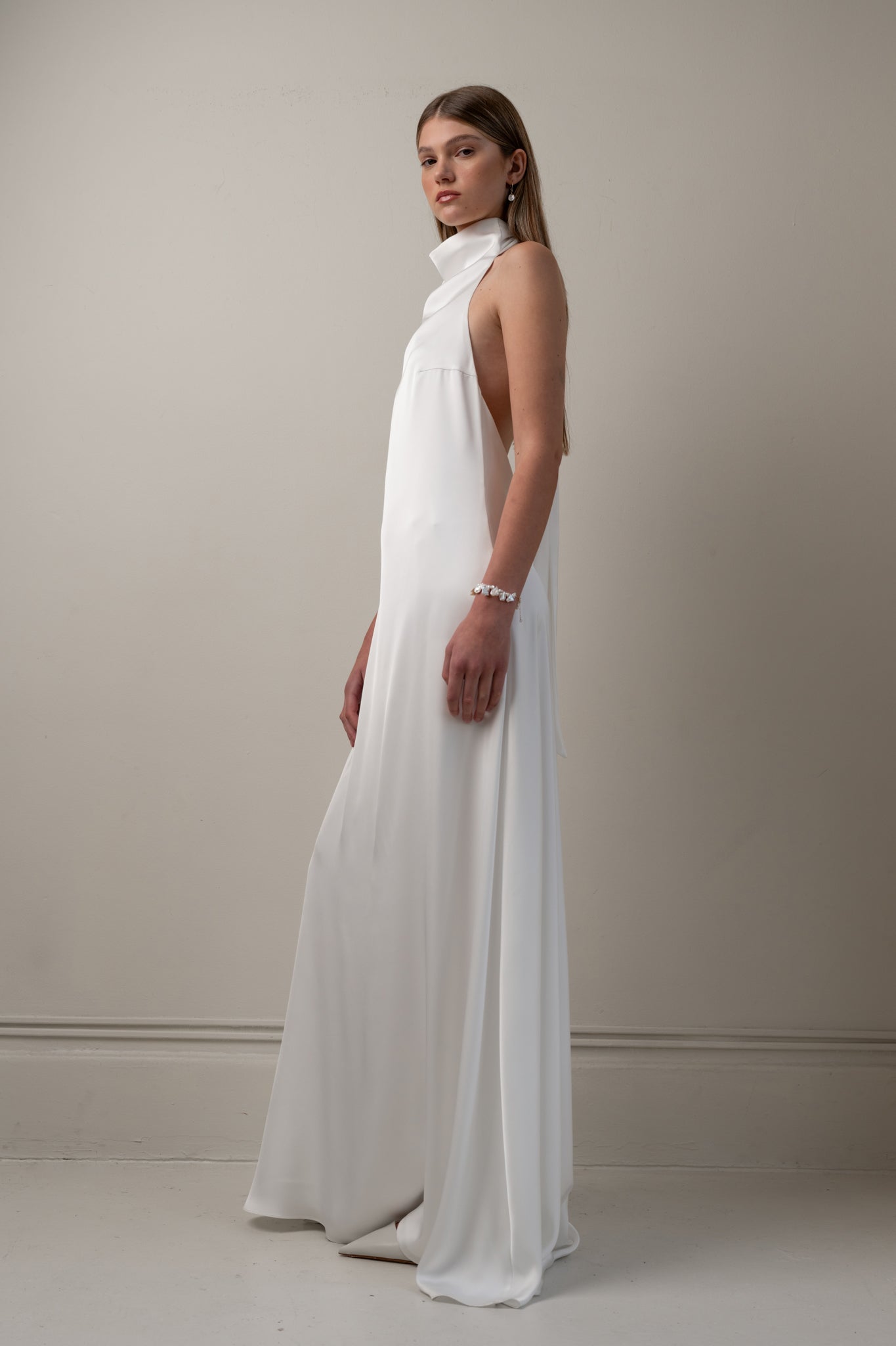 slim fit dress slacks Lady Black Tie - Tessa Gown - Off White Mermaid Halter Satin Gown main image 1