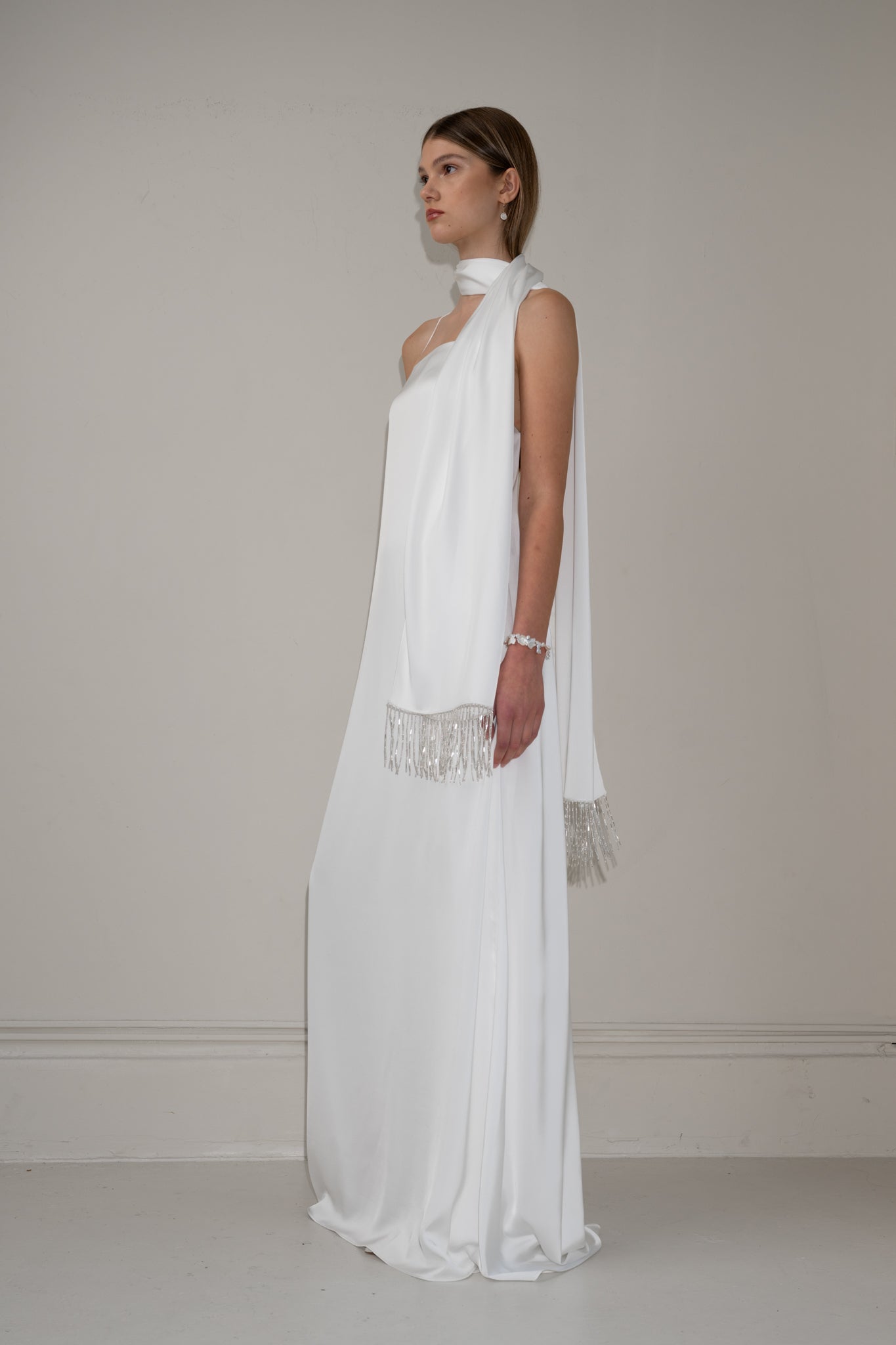 Satin fringe scarf