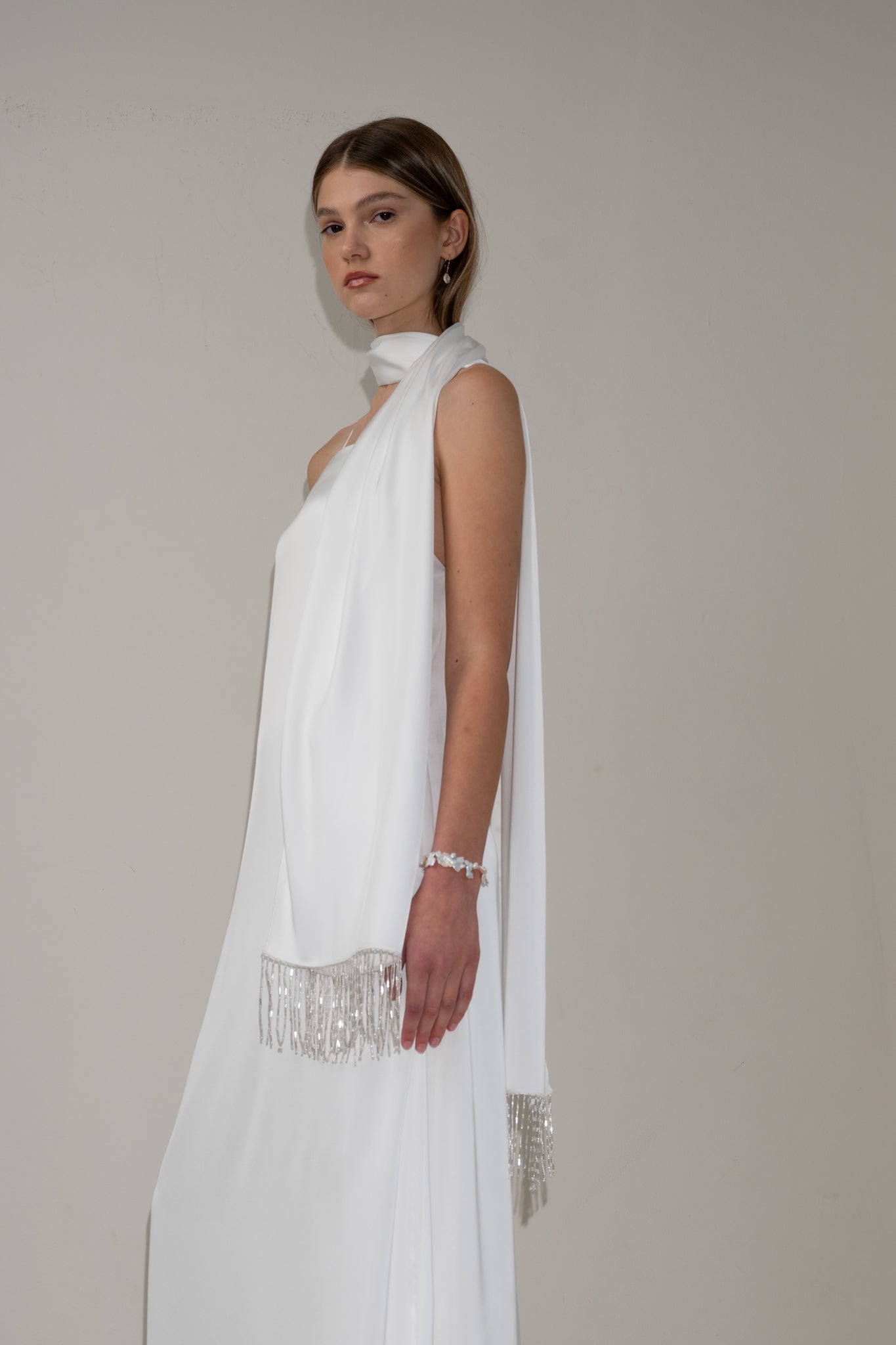 Satin fringe scarf