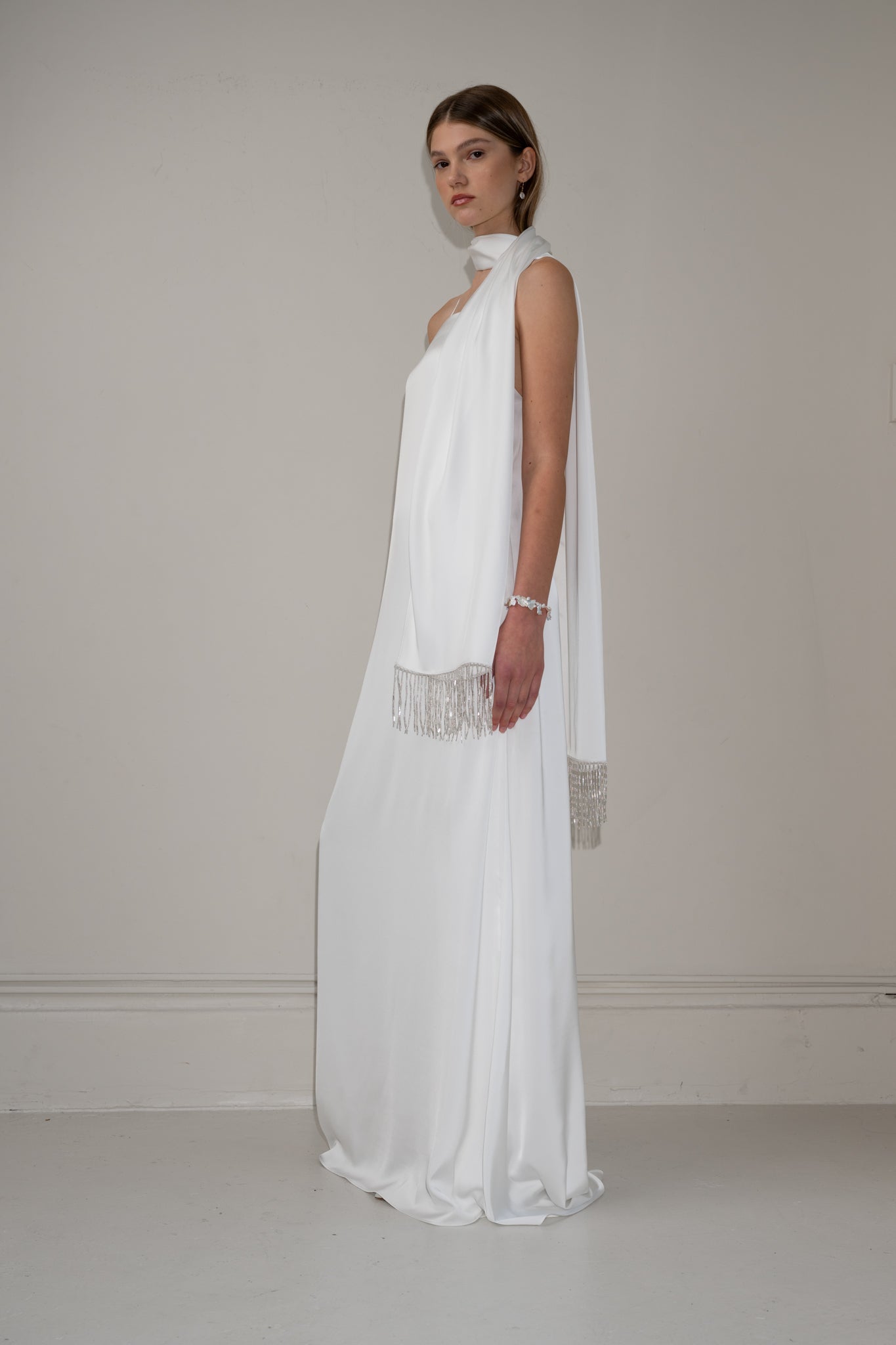 Satin fringe scarf