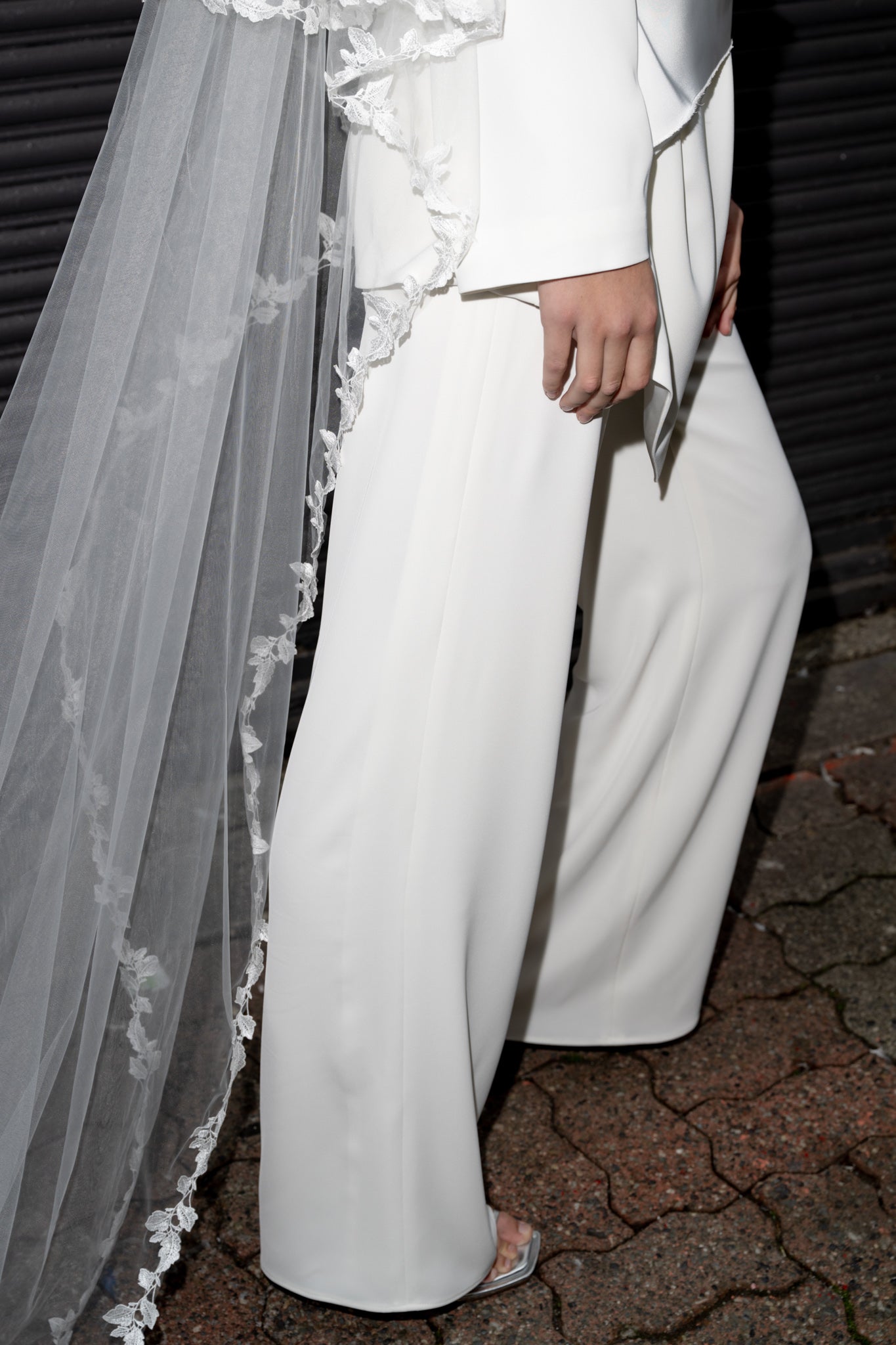 Floral trim blusher chapel veil