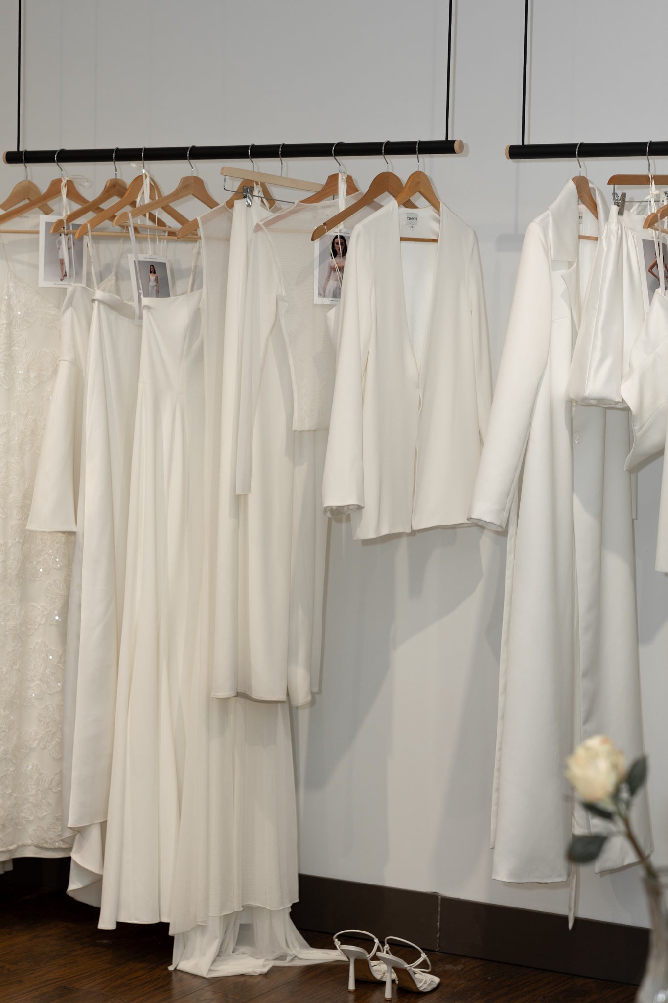 Bridal Separates on hangers in TEMPÊTE Bridal Boutique Vancouver