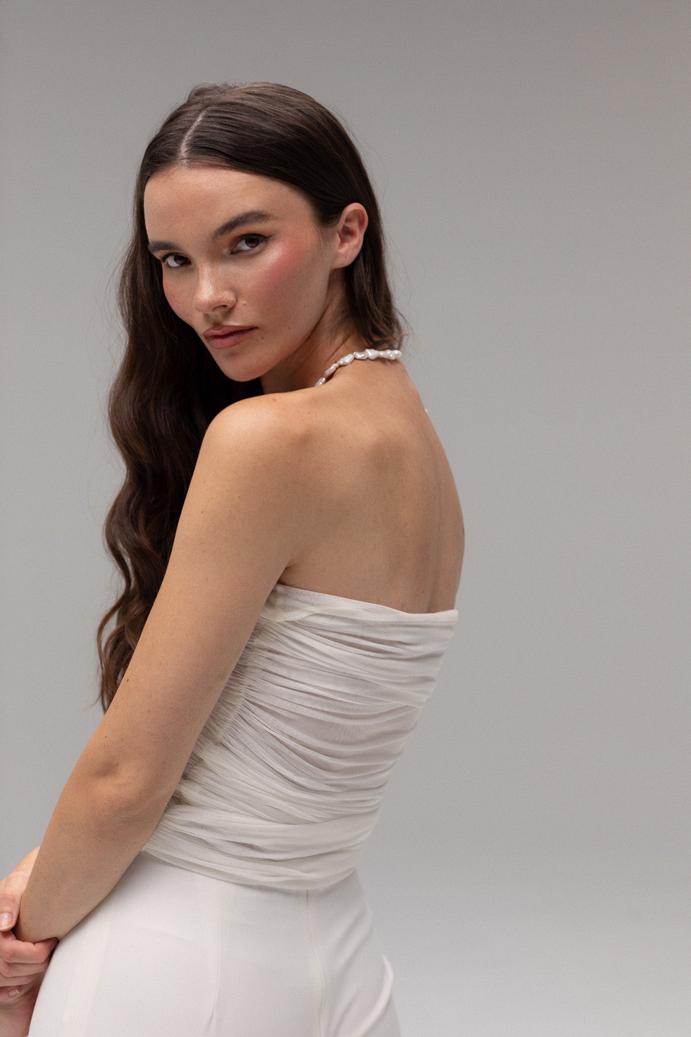 Ruched Mesh Bandeau Top - TEMPÊTE BRAND