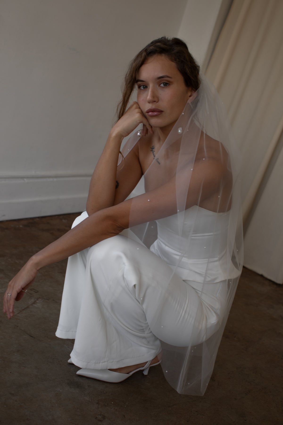 Eden pearl wedding veil in premium off-white tulle by TEMPÊTE