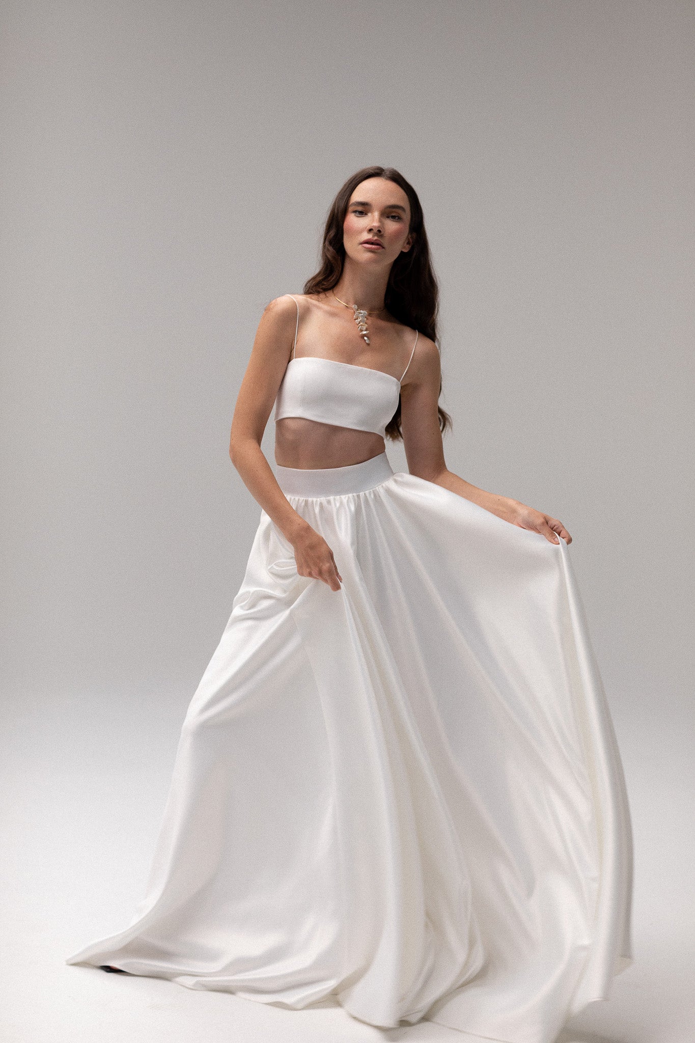 Satin Gathered Maxi Skirt