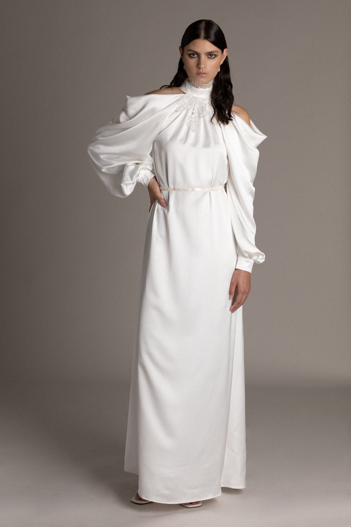 MATTE SATIN COWL BACK GOWN