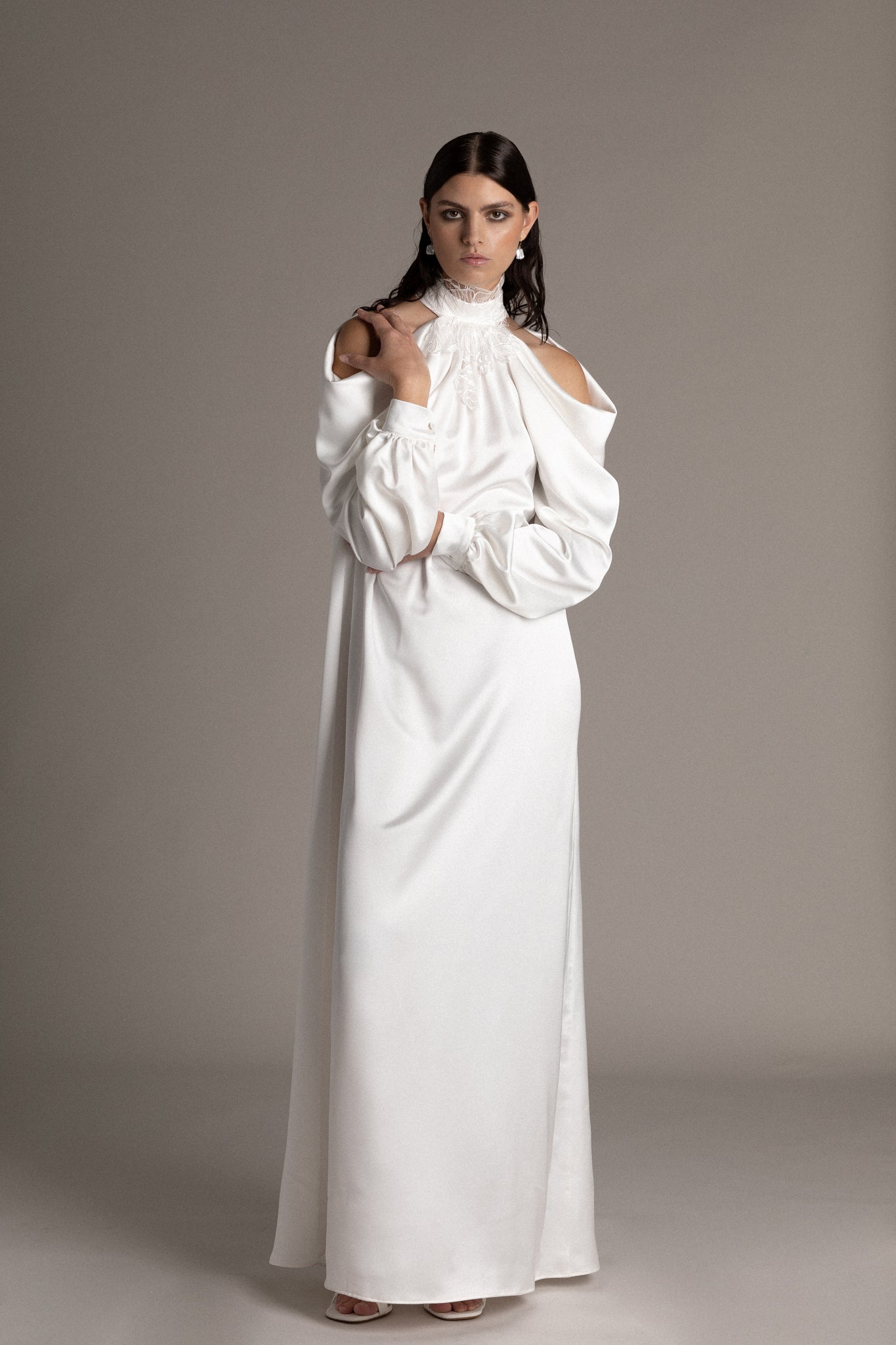 Matte Satin Cowl Sleeve Bridal Gown | TEMPÊTE Bridal Boutique