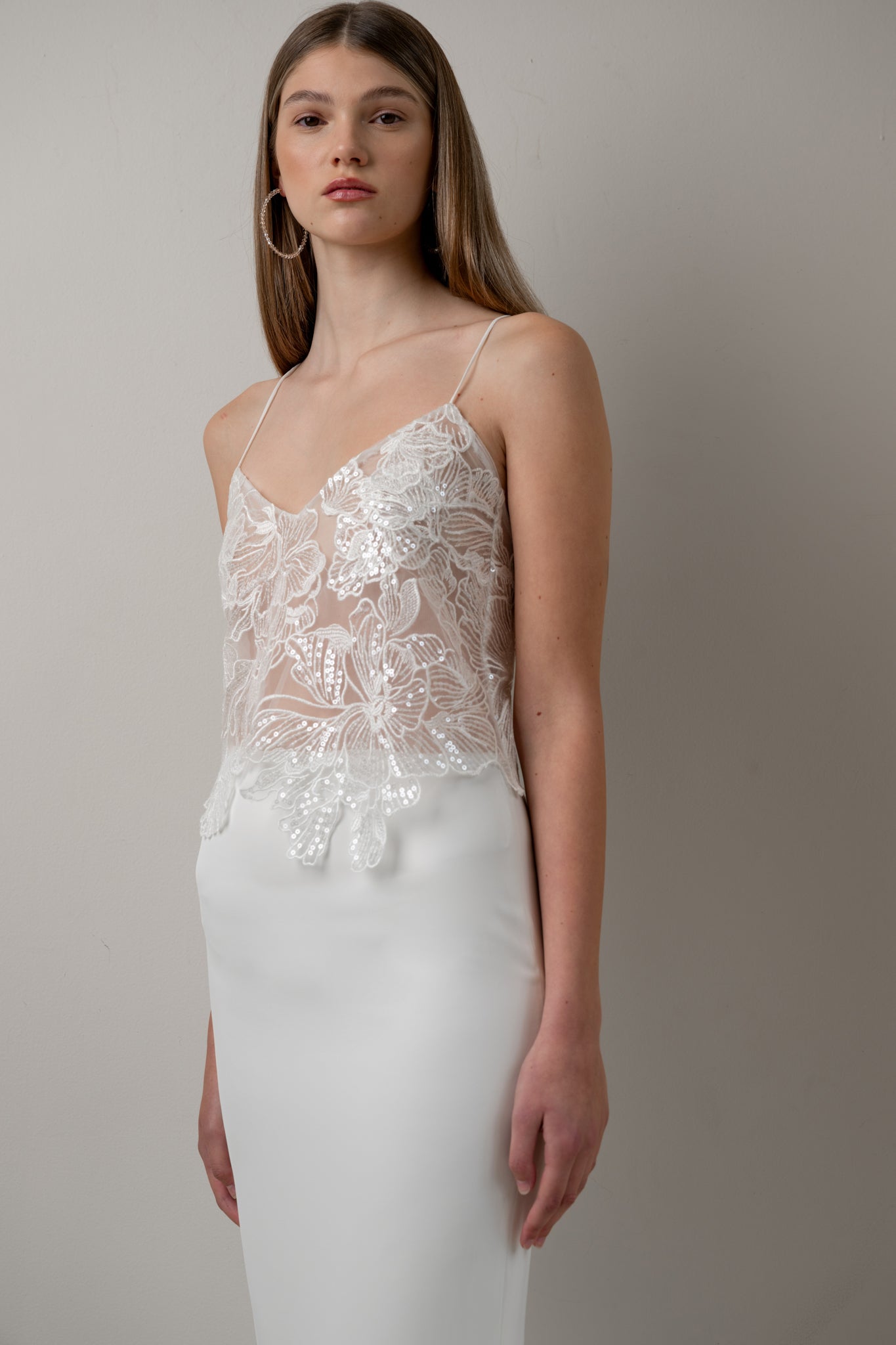 Sequin lace camisole top