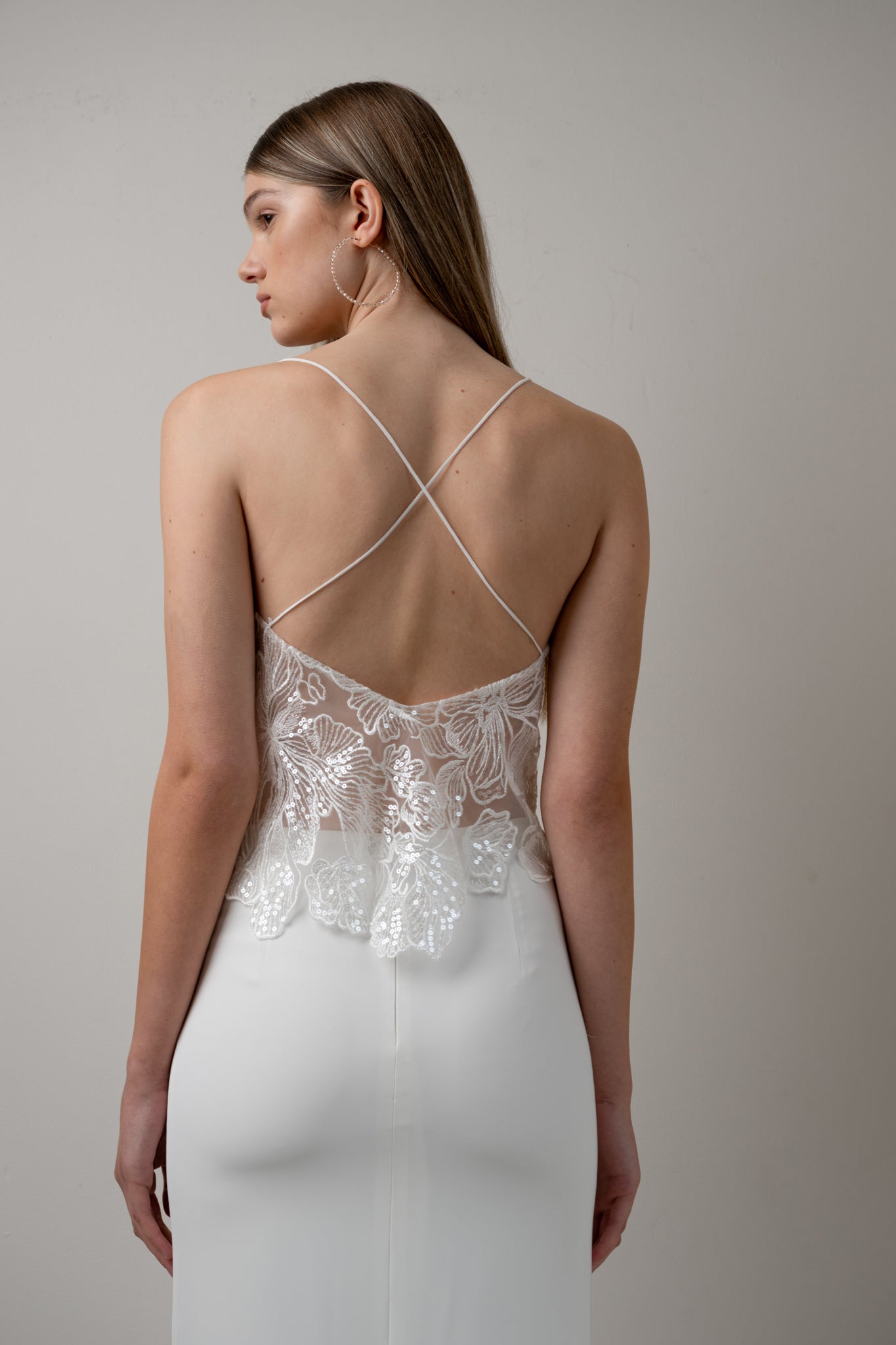 Sequin lace camisole top