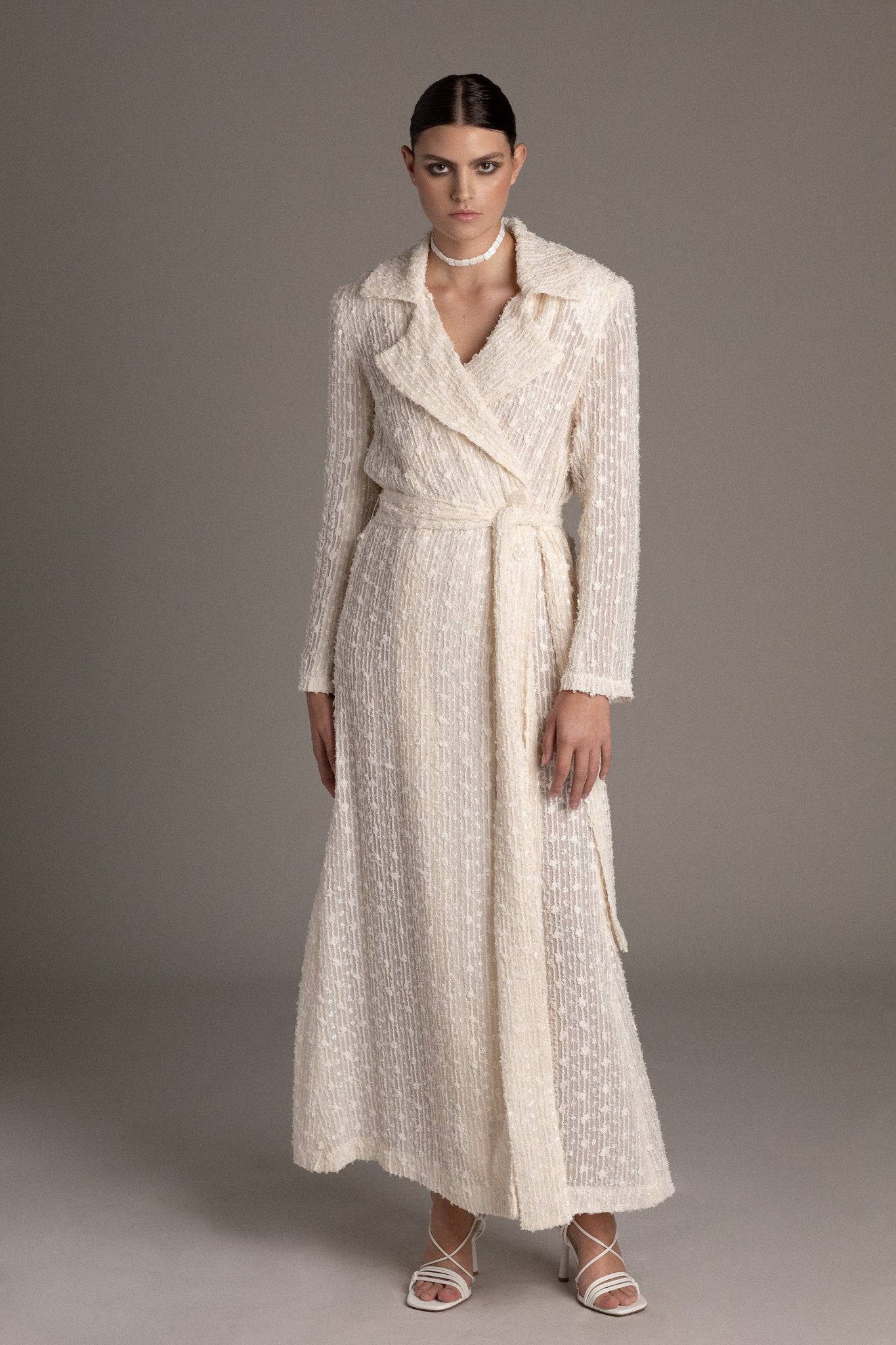 EMBROIDERED BELTED BRIDAL TRENCH - TEMPÊTE BRAND