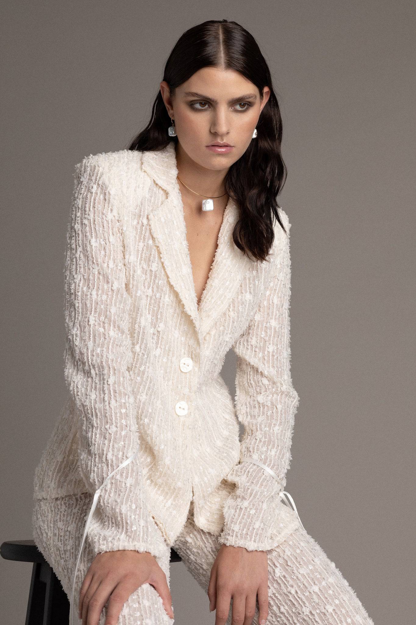 EMBROIDERED BLAZER WITH STRINGS - TEMPÊTE BRAND