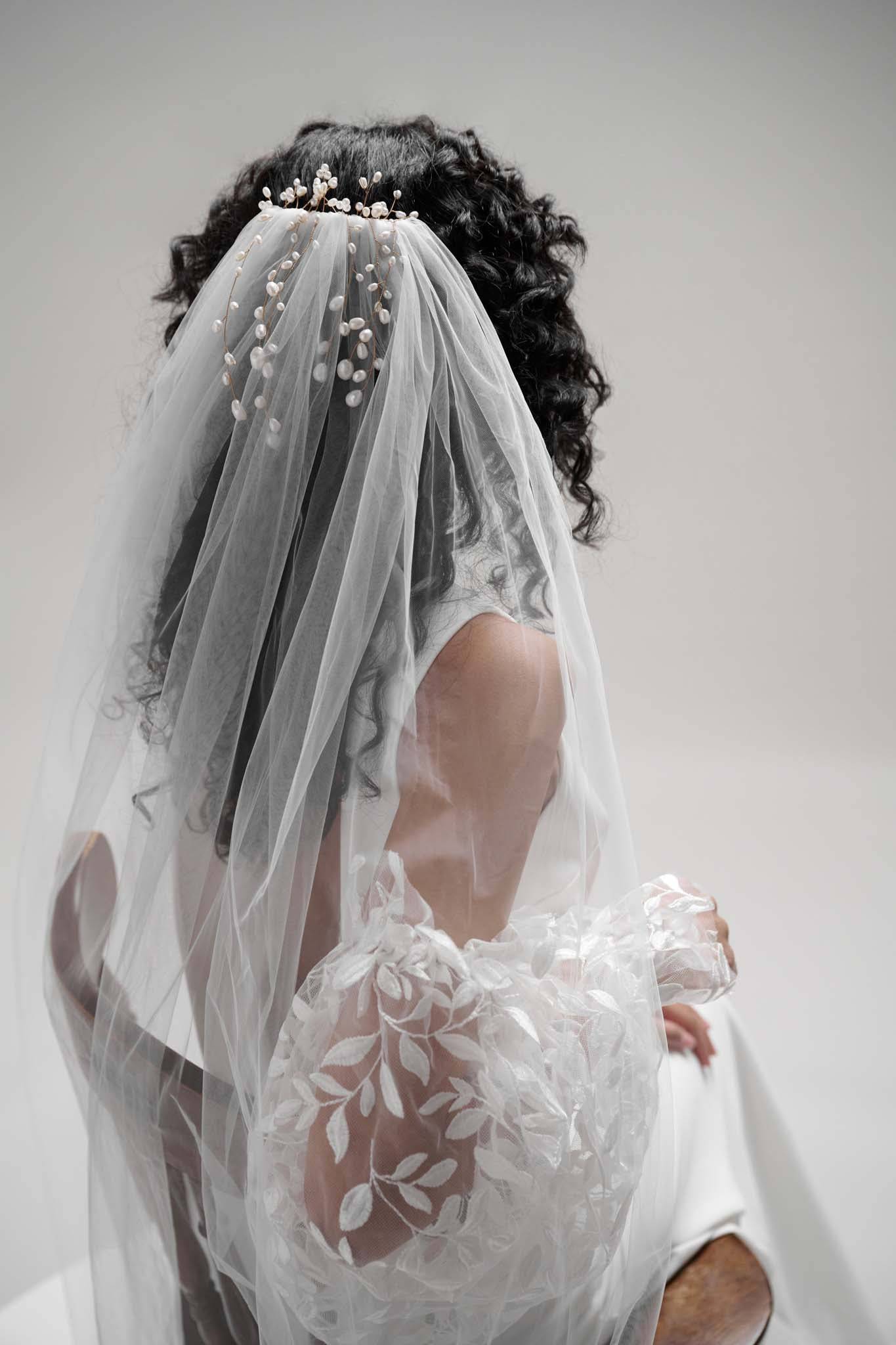 FRESHWATER PEARL TULLE WEDDING VEIL - TEMPÊTE BRAND