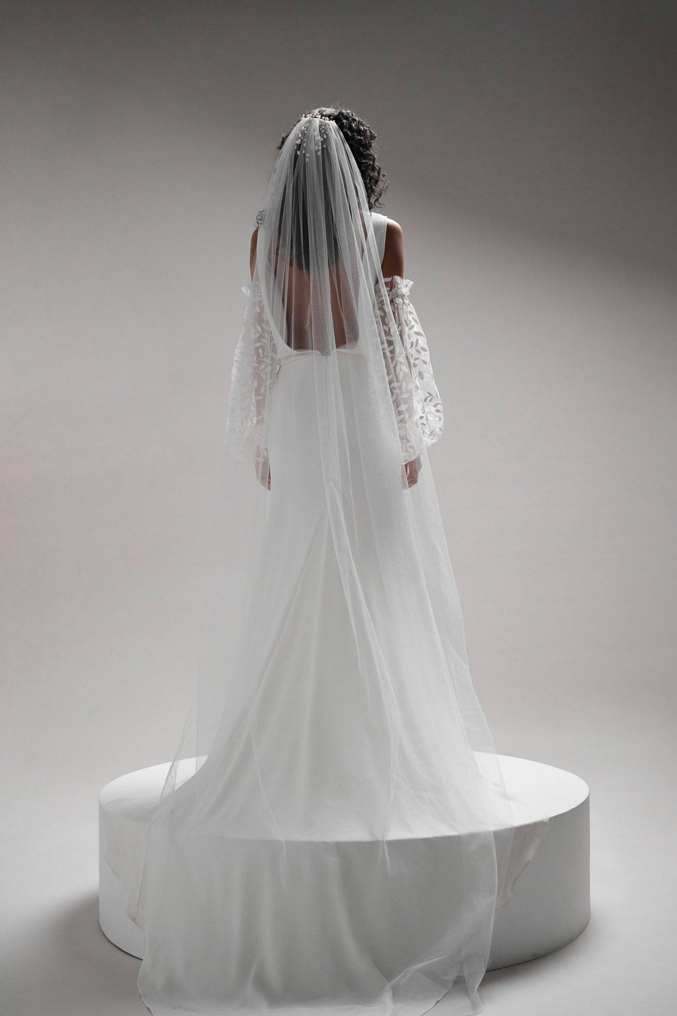 FRESHWATER PEARL TULLE WEDDING VEIL - TEMPÊTE BRAND