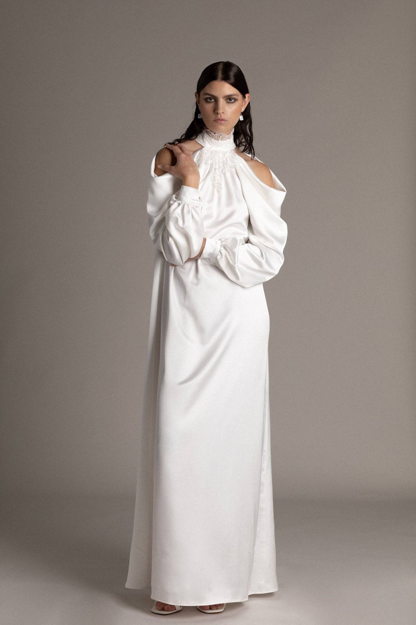 MATTE SATIN COWL SLEEVE GOWN - TEMPÊTE BRAND