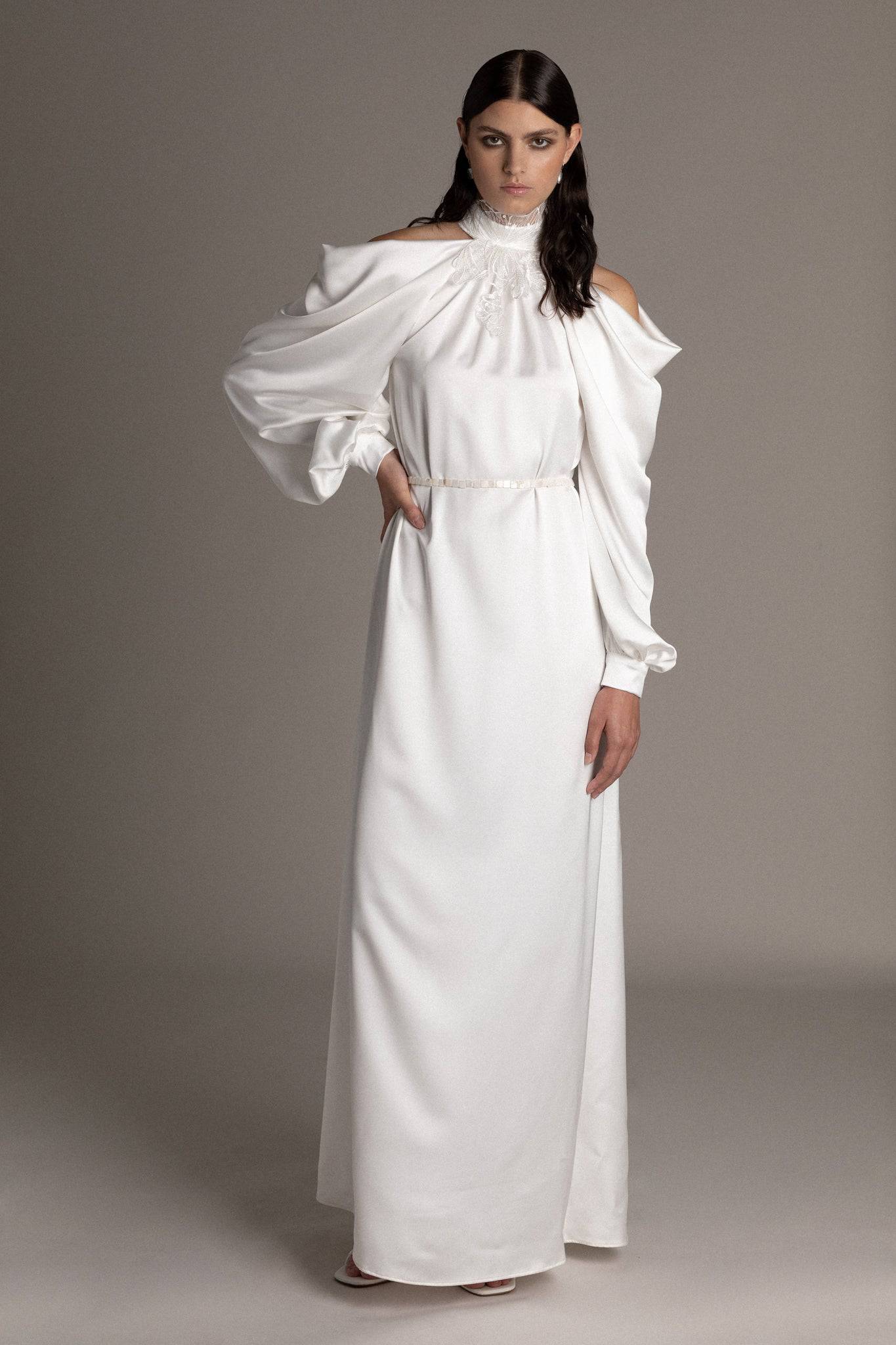 MATTE SATIN COWL SLEEVE GOWN - TEMPÊTE BRAND