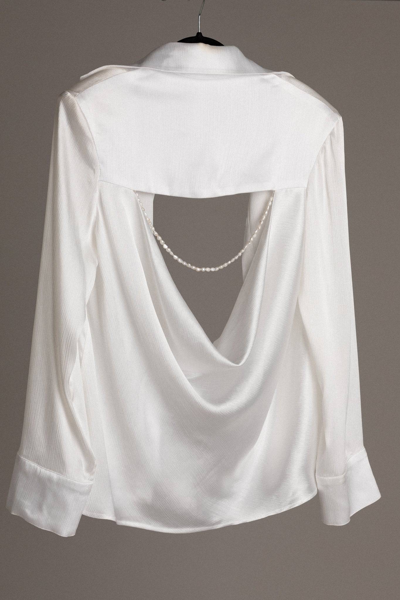 OPEN BACK SATIN PEARL SHIRT - TEMPÊTE BRAND