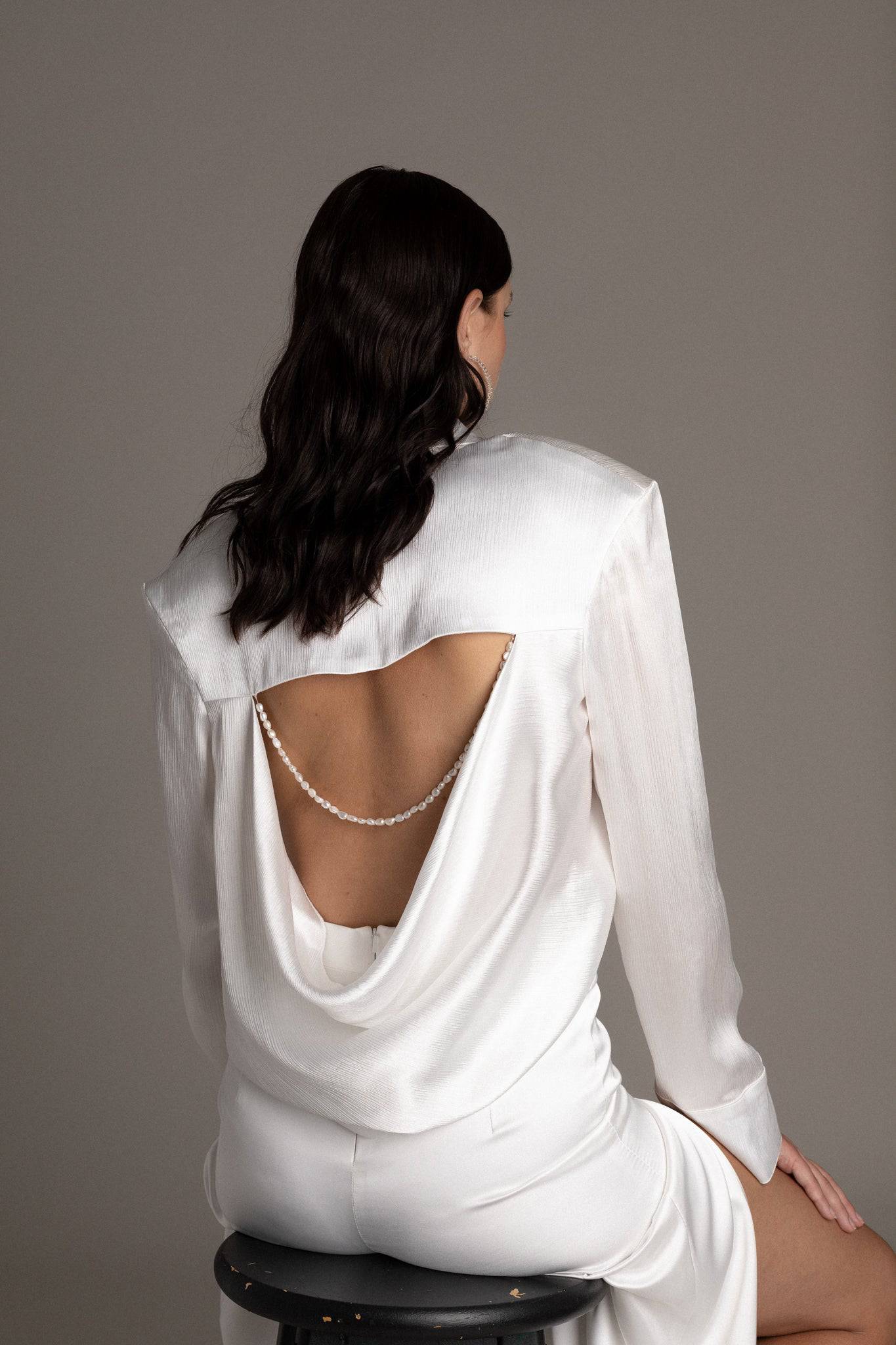 OPEN BACK SATIN PEARL SHIRT - TEMPÊTE BRAND