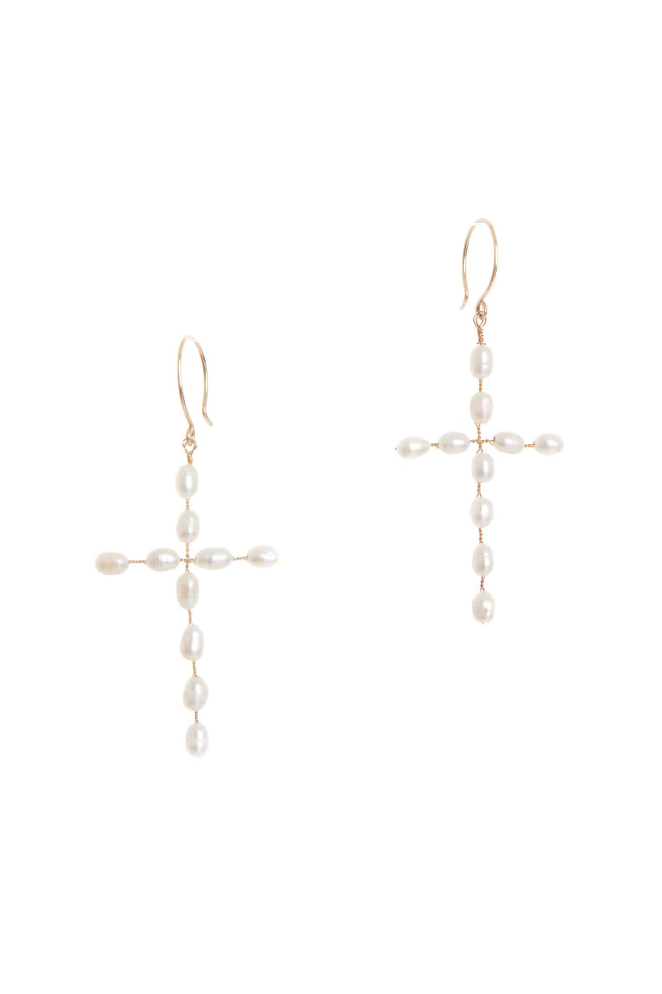 PEARL CROSS EARRINGS - TEMPÊTE BRAND