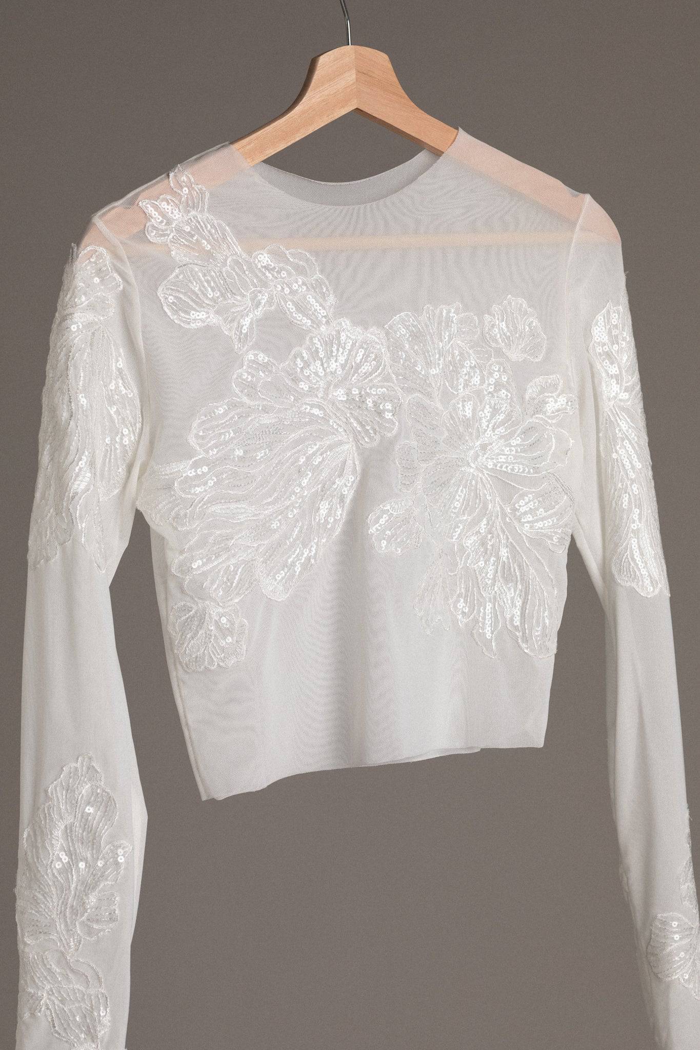 LONG SLEEVE FRENCH LACE MESH TOP